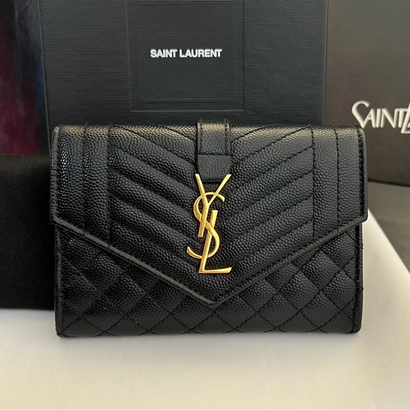 Auth YSL Wallet • Yves Saint Laurent Flap Wallet in Black Leather Authentic - Picture 9 of 14